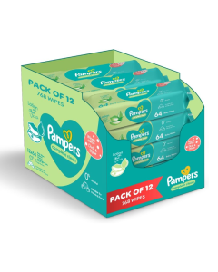 Box of Pampers Complete Clean Baby Wipes with Aloe Vera Lotion for Hands & Face